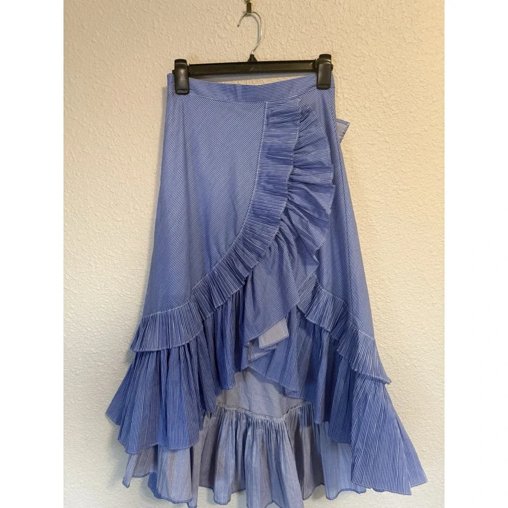 Chicwish Ruffle Tiered Frill Hem Skirt In Blue & White Stripes Size Small NWT